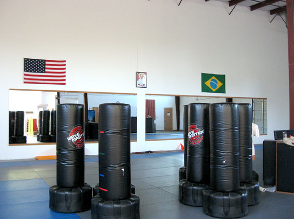 Gracie jiu jitsu area with full mats plus bags for kickboxing class